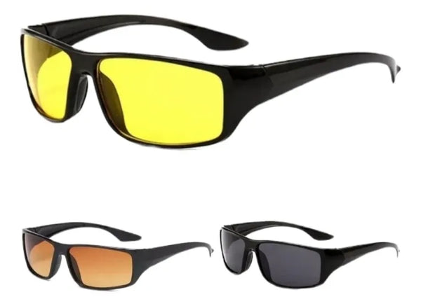 Lentes Gafas Visión Nocturna Y Luz De Dia Para Manejar Pack3 Juvenil Negro, Amarillo, Cafe Claro Negro Negro